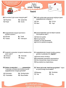 ilkokul 1. Sınıf Genel Tekrar Testleri 